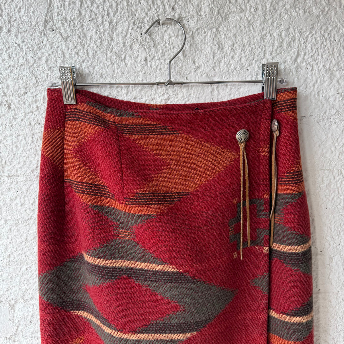 Vintage Ralph Lauren Country Southwestern Wool Wrap Skirt Red with Concho