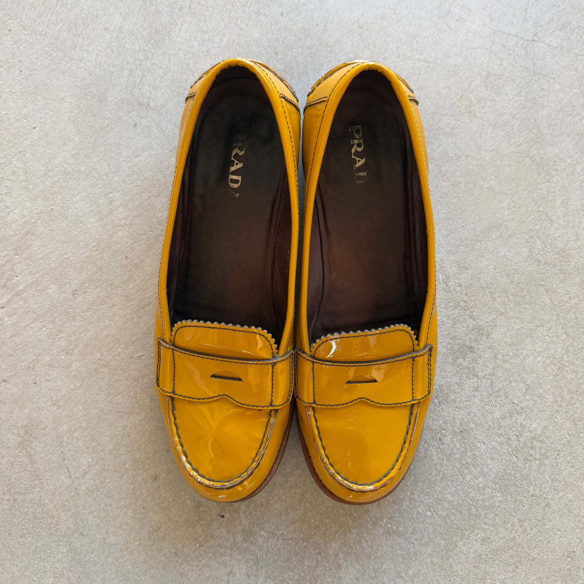 Prada Yellow Patent Leather Loafers