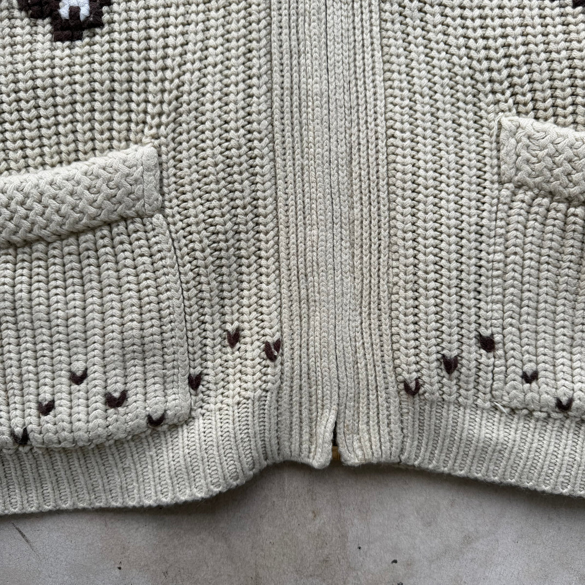 Vintage Western Horse Cowichan Knit Zip Cardigan Shawl Collar Sweater
