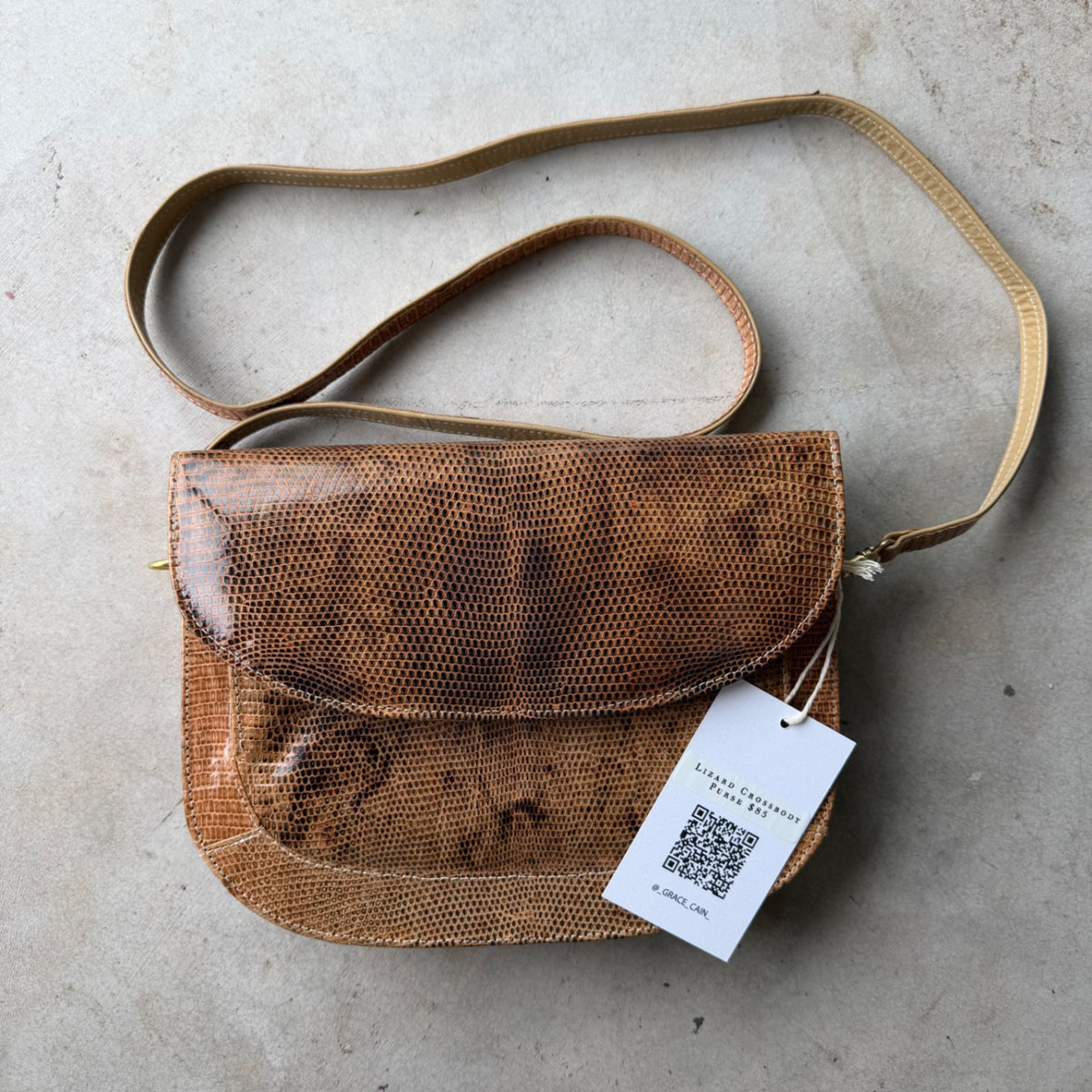 GRACE CAIN lizard Crossbody Bag Brown