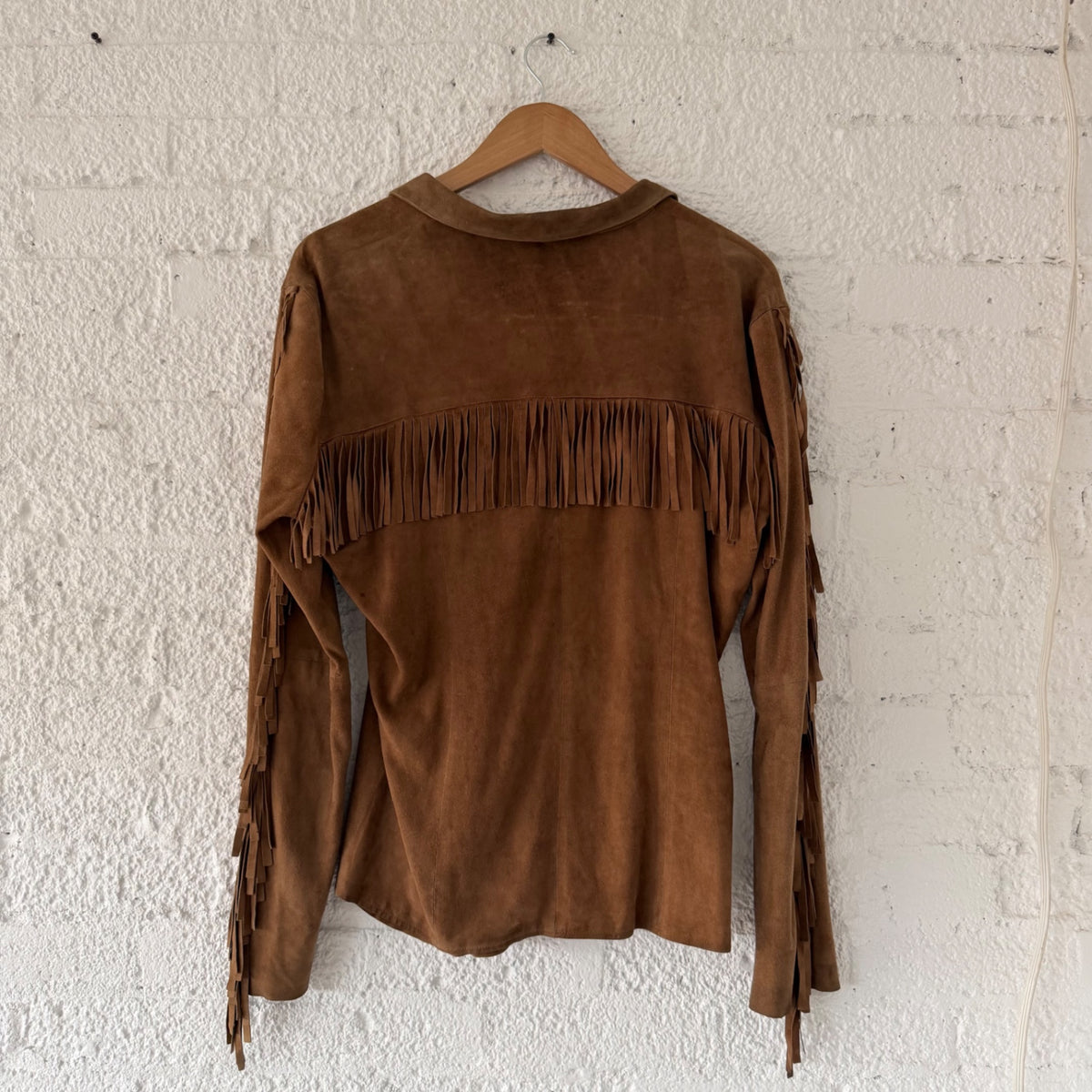 GRACE & CAIN Fringe Suede Shirt Brown