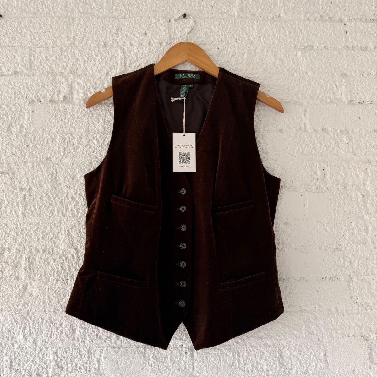 Lauren Ralph Lauren Velvet Vest L Dark Brown