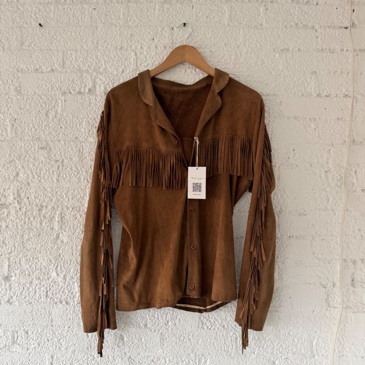 GRACE & CAIN Fringe Suede Shirt Brown