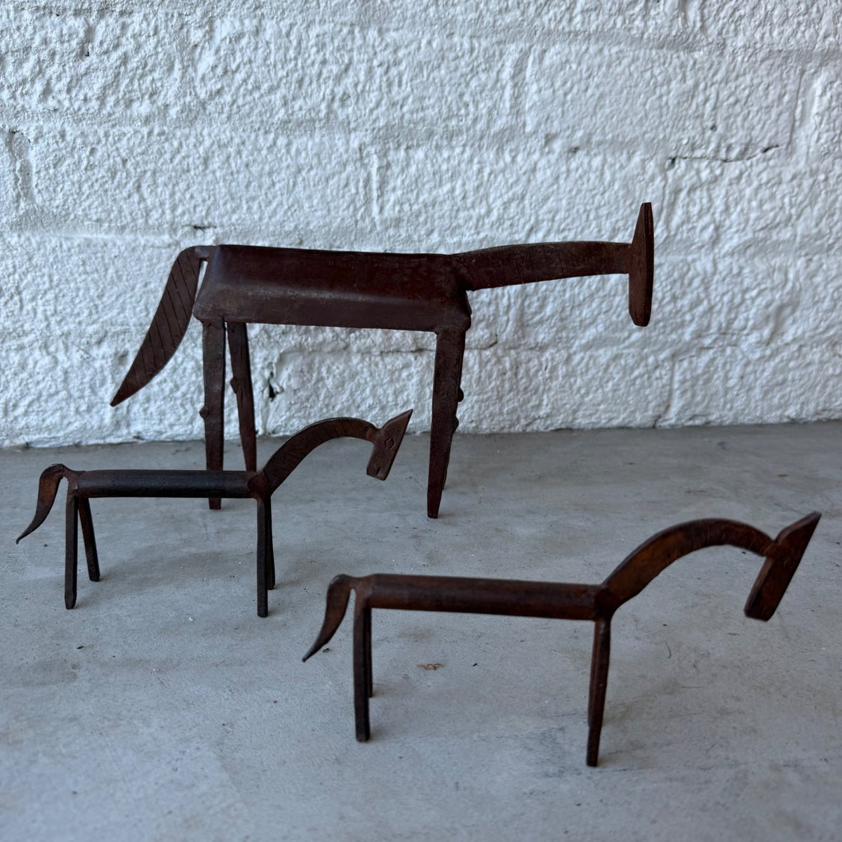 Horse Metal Sculptures Set of 3 Dark Brown