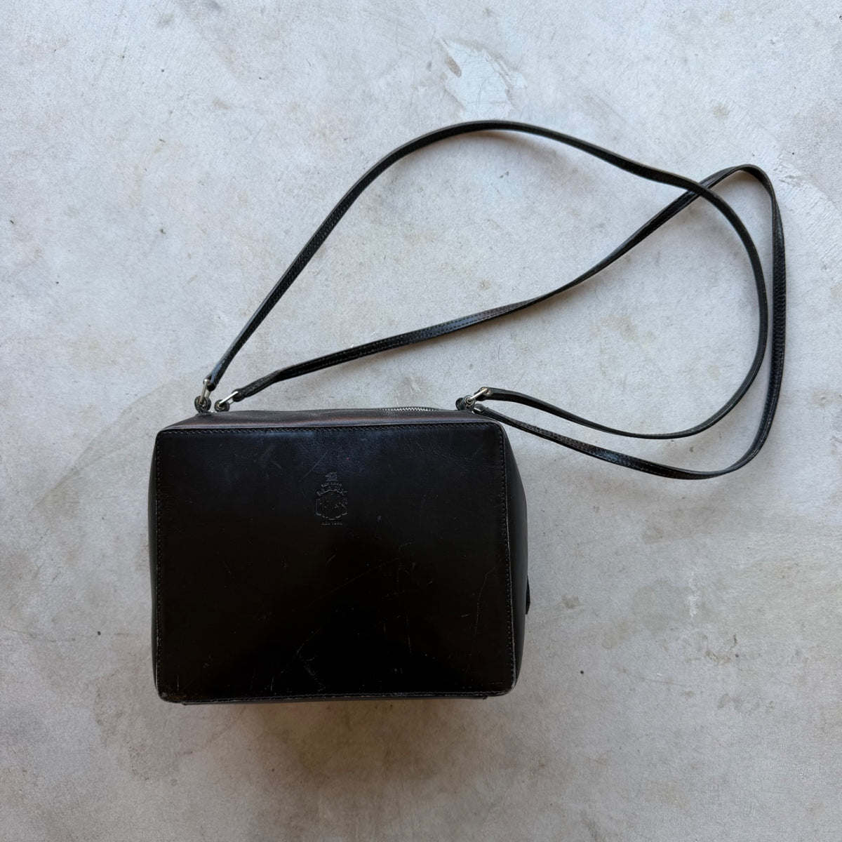 Black Leather Structured Box Bag