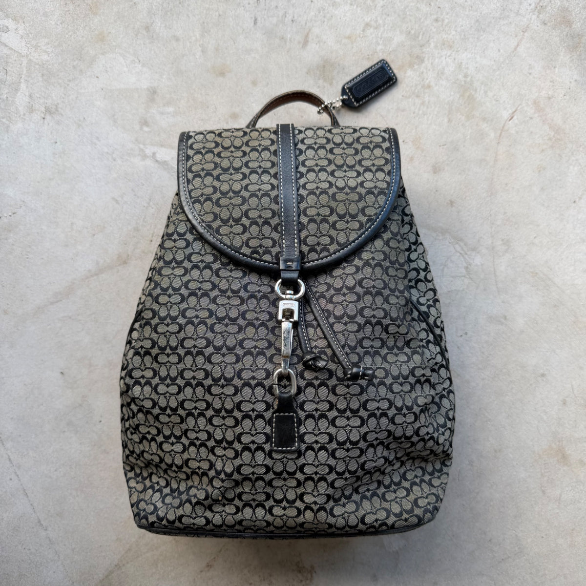 Coach Legacy Signature C Jacquard Backpack Black Grey Leather 6342