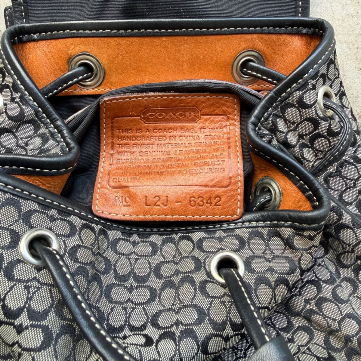 Coach Legacy Signature C Jacquard Backpack Black Grey Leather 6342