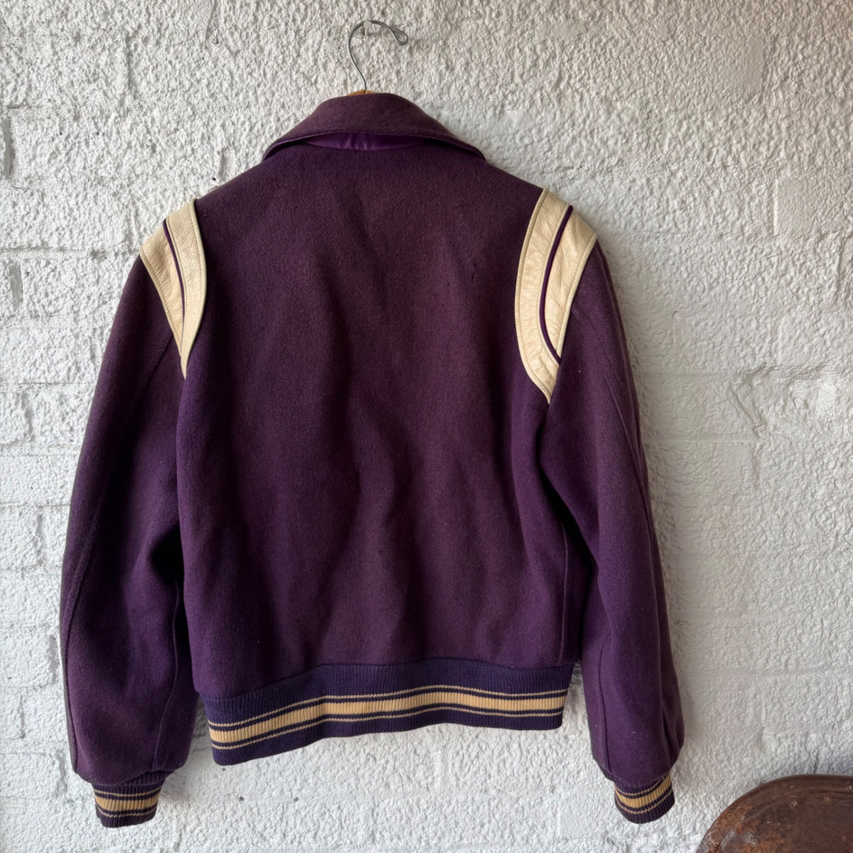 Vintage Reversible Varsity Bomber Jacket Purple Satin Wool Style Snap Front