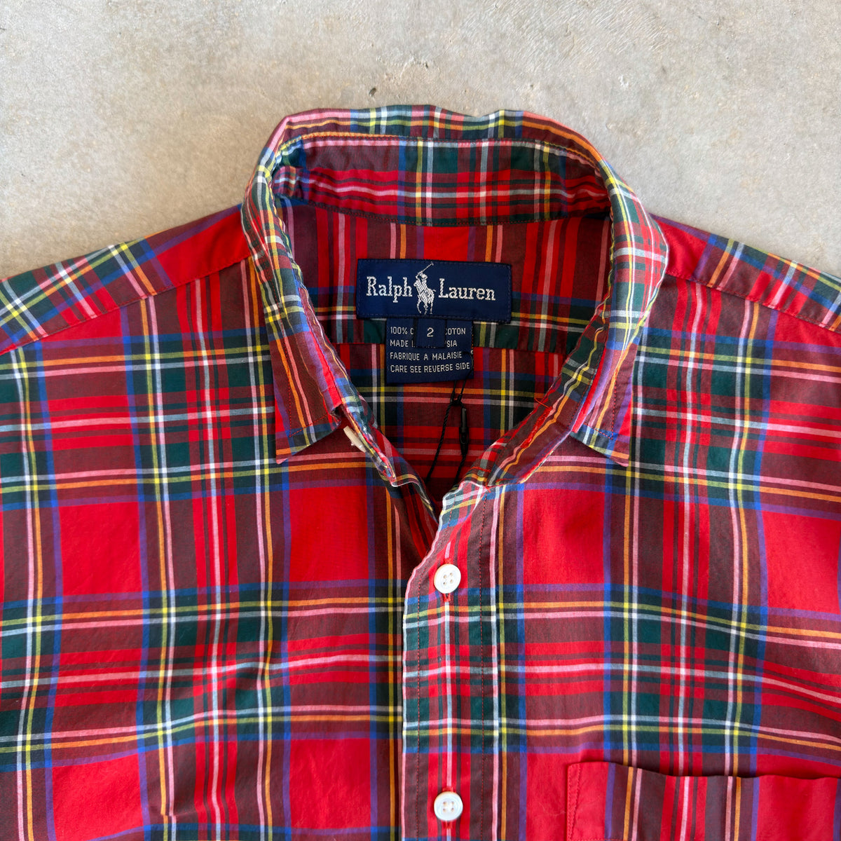 Vintage Ralph Lauren Red Plaid Crested Button Down Shirt Size 2
