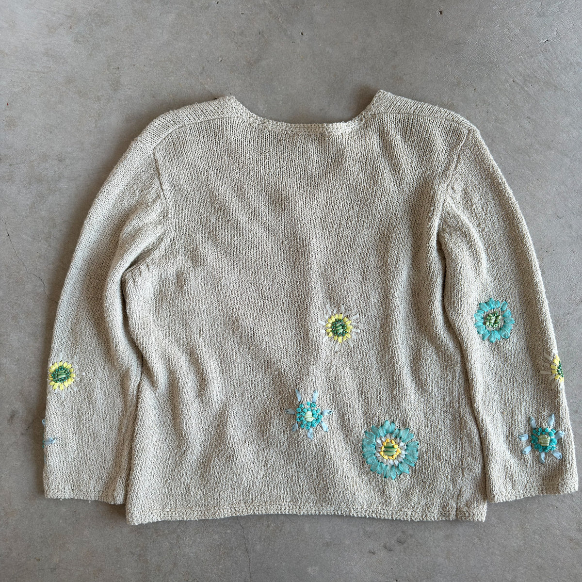 Northern Isles Beige Knit Cardigan 3D Ribbon Floral Beaded Sweater
