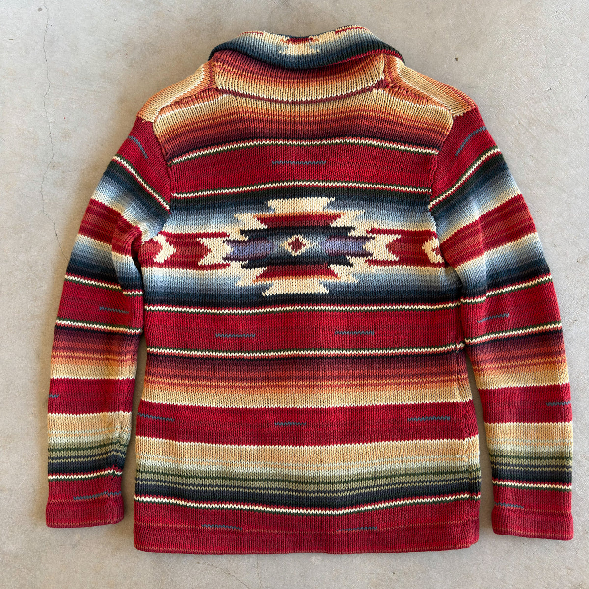 Lauren Ralph Lauren Hand Knit Southwestern Concho Sweater Red Petite P/P