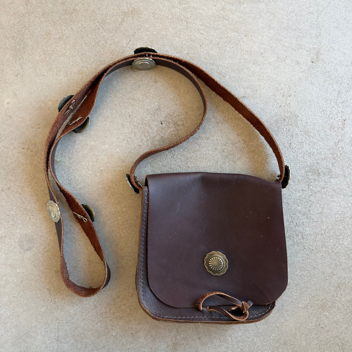 Cowhide Concho 1970’s Brown Leather Crossbody