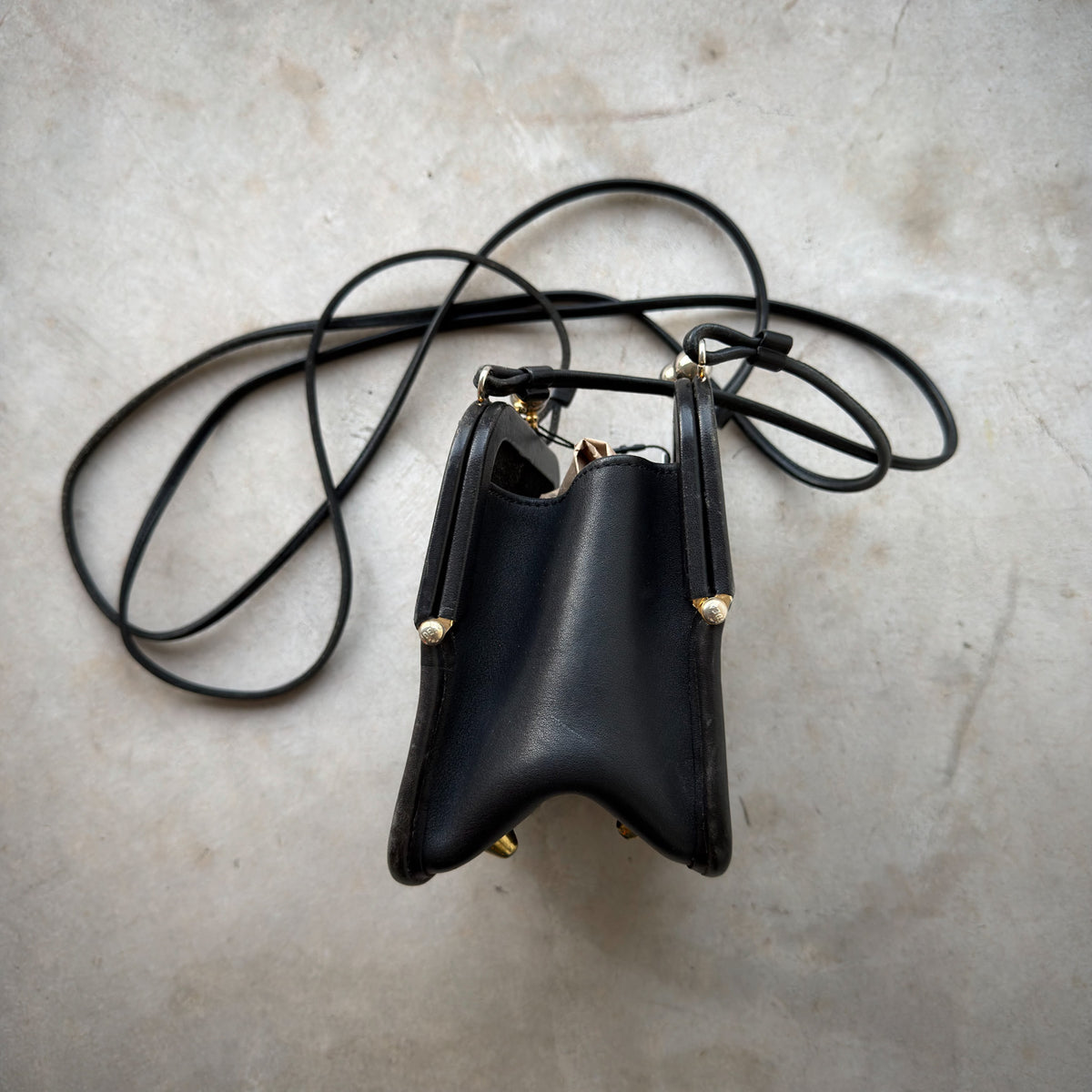 Vintage Bonnie Cashin Style Black Leather Double Kisslock Crossbody Bag