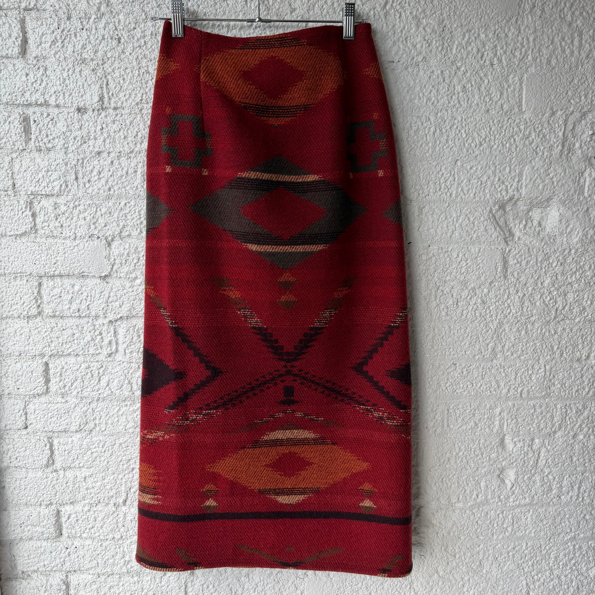 Vintage Ralph Lauren Country Southwestern Wool Wrap Skirt Red with Concho