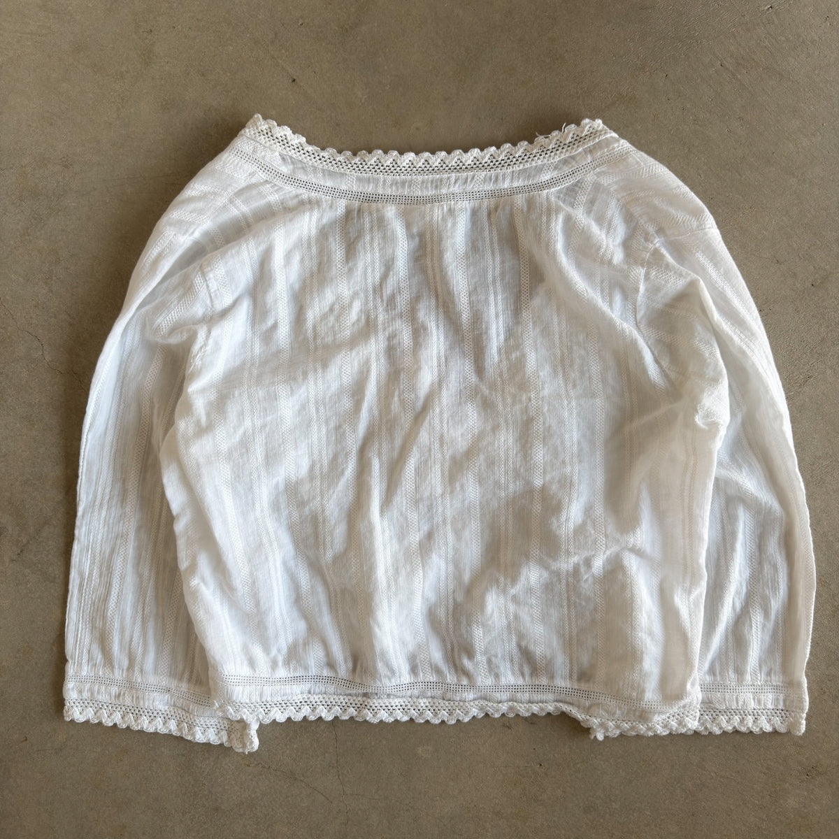 White Cropped Tie Front Cardigan Lace Trim Boho Cotton Top L