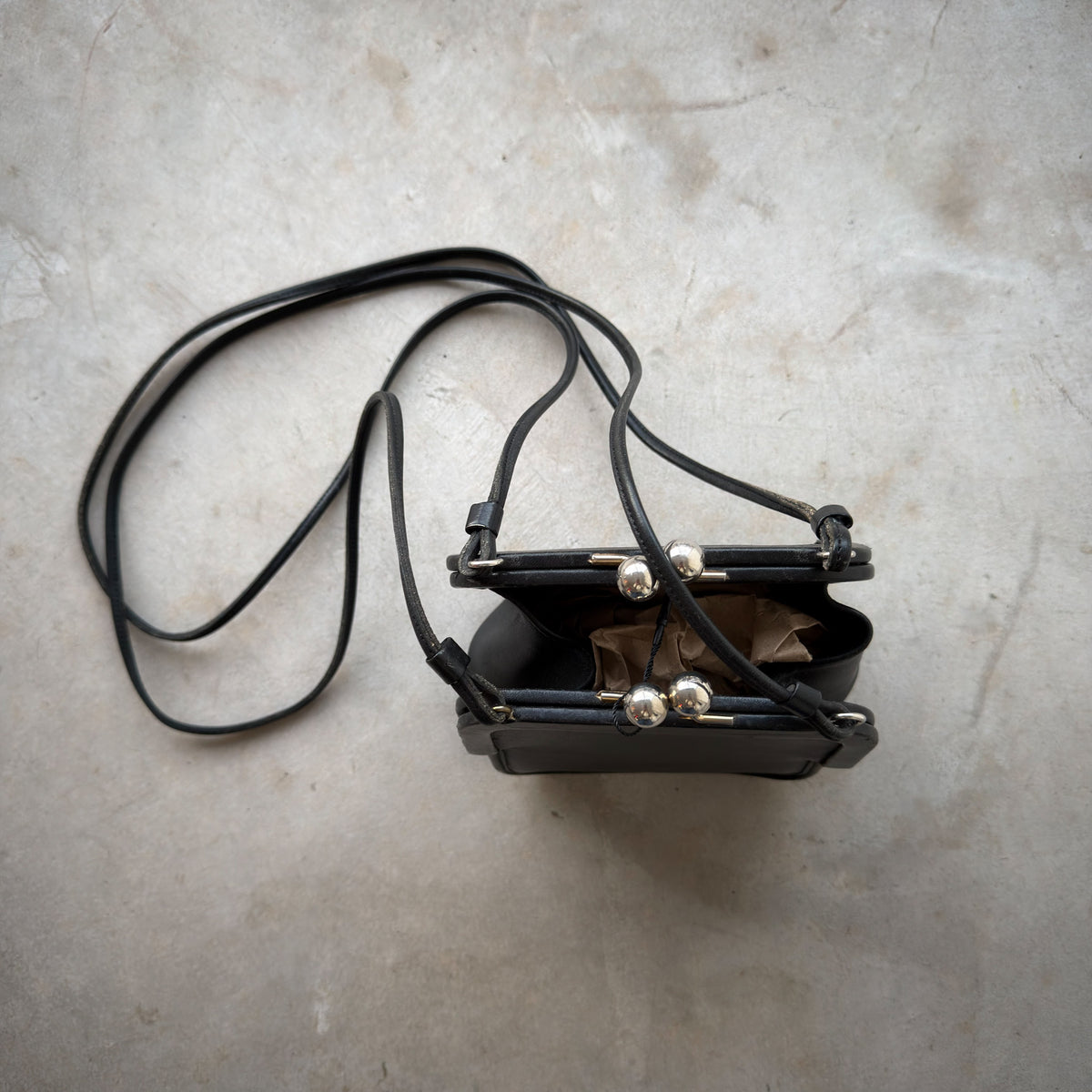 Vintage Bonnie Cashin Style Black Leather Double Kisslock Crossbody Bag