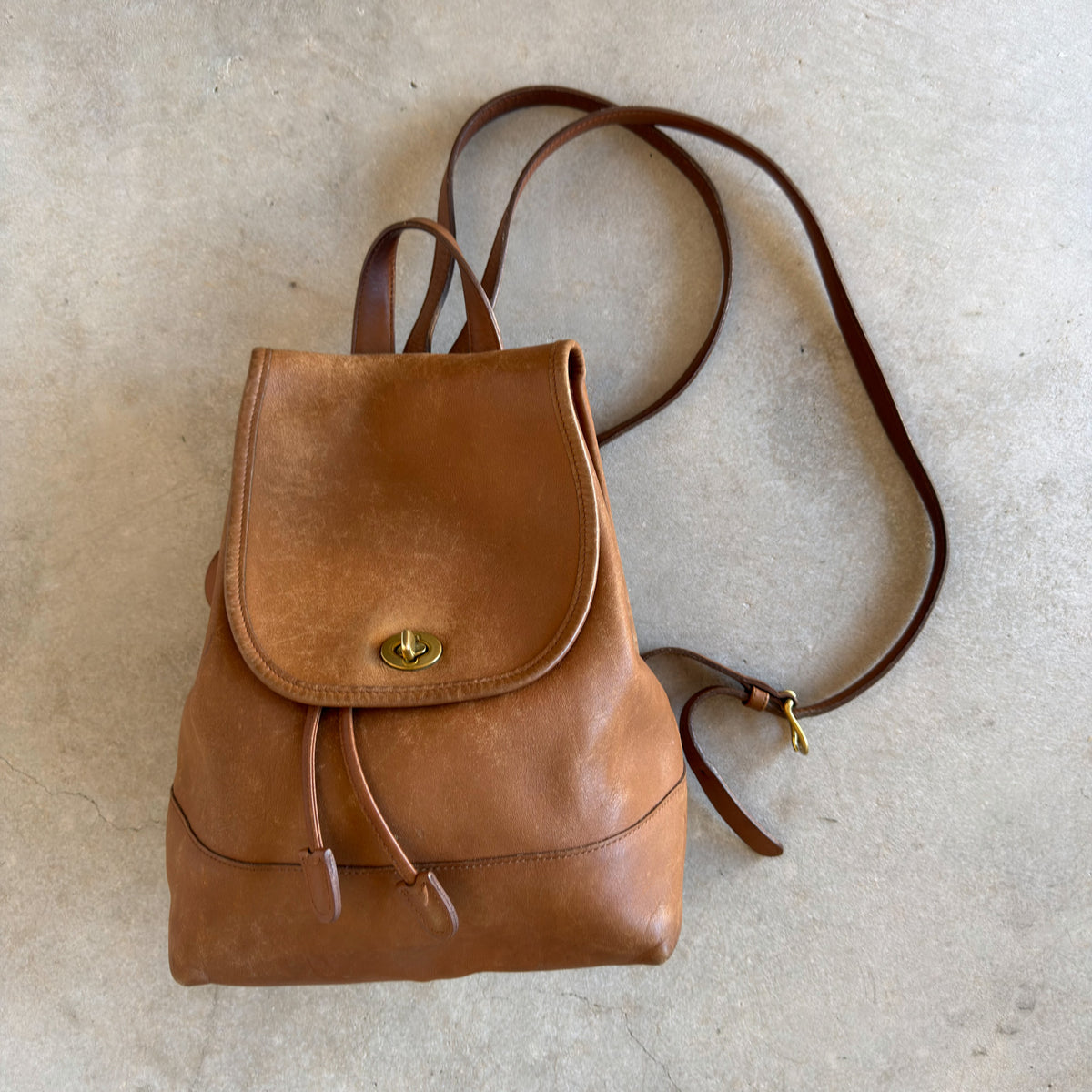 Vintage Coach Leather Daypack Backpack British Tan Brown