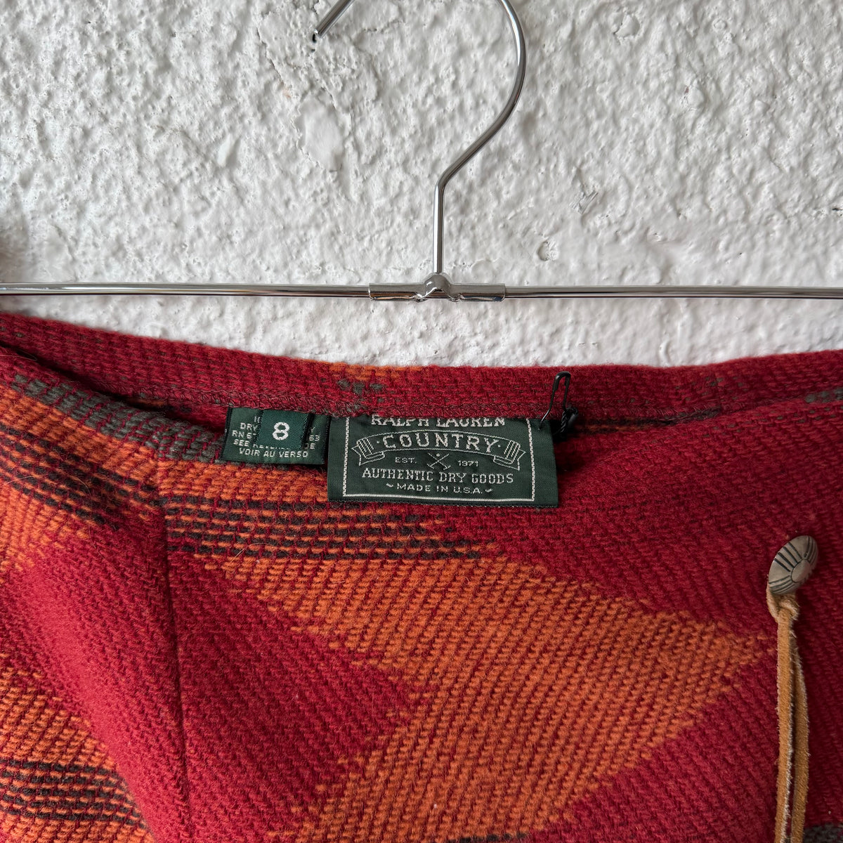 Vintage Ralph Lauren Country Southwestern Wool Wrap Skirt Red with Concho