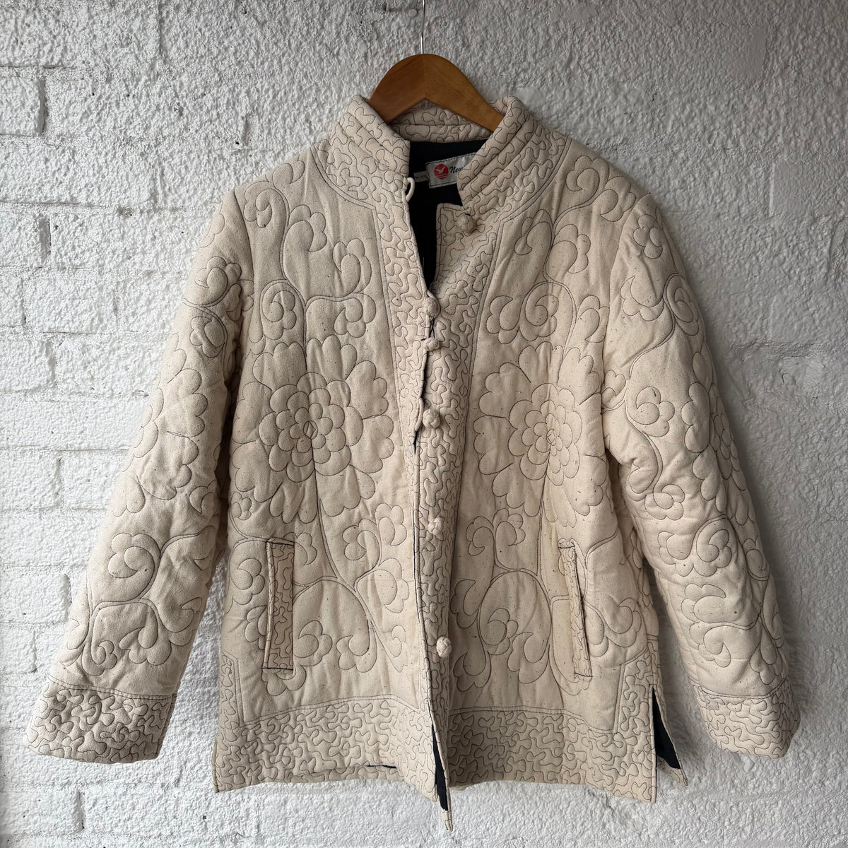 Vintage Quilted Floral Embroidered Frog Button Jacket