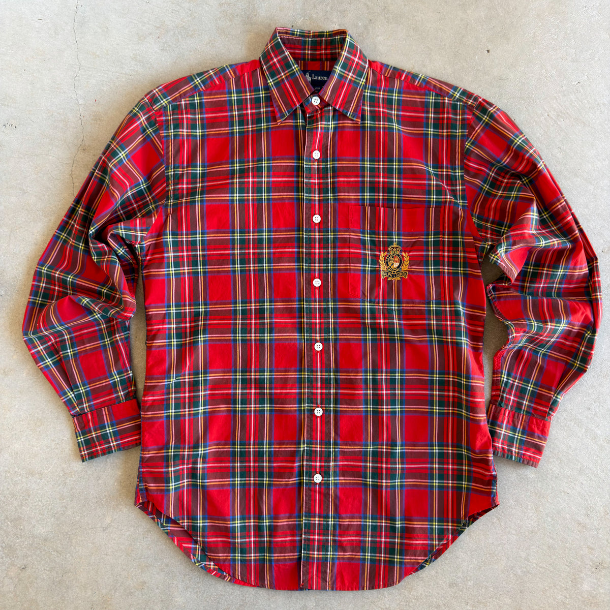 Vintage Ralph Lauren Red Plaid Crested Button Down Shirt Size 2