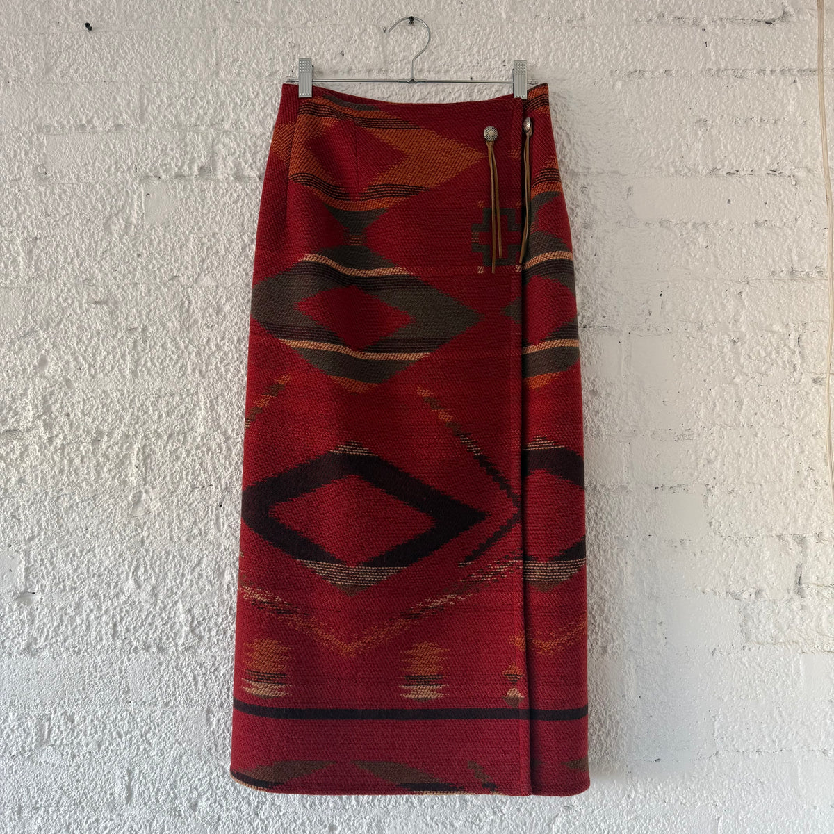 Vintage Ralph Lauren Country Southwestern Wool Wrap Skirt Red with Concho