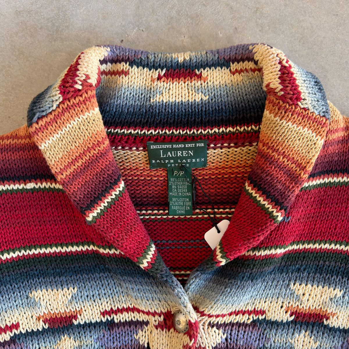 Lauren Ralph Lauren Hand Knit Southwestern Concho Sweater Red Petite P/P