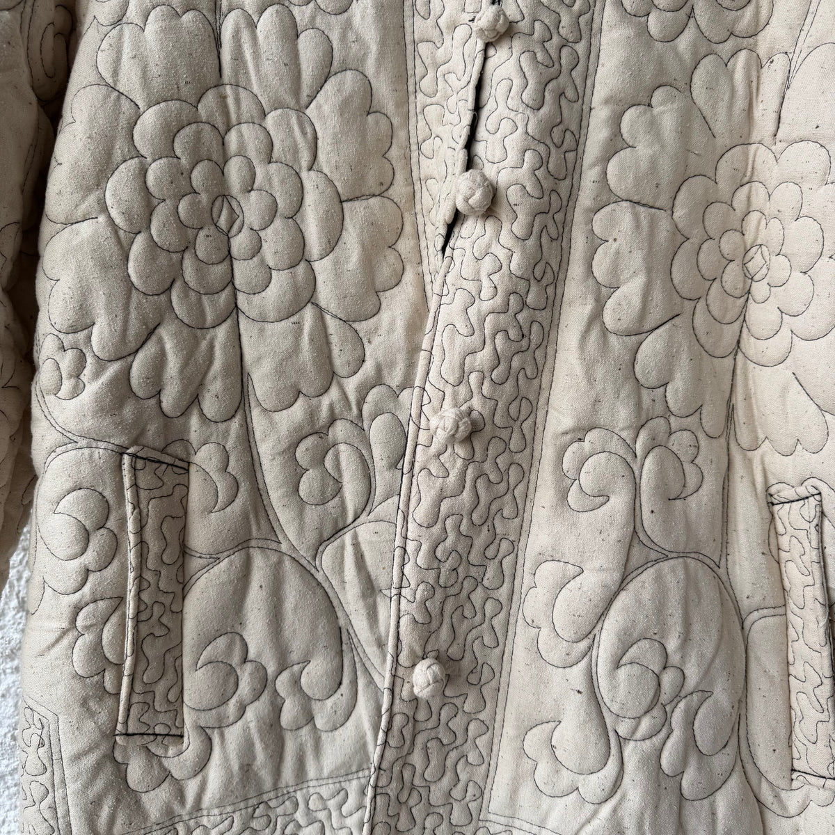 Vintage Quilted Floral Embroidered Frog Button Jacket