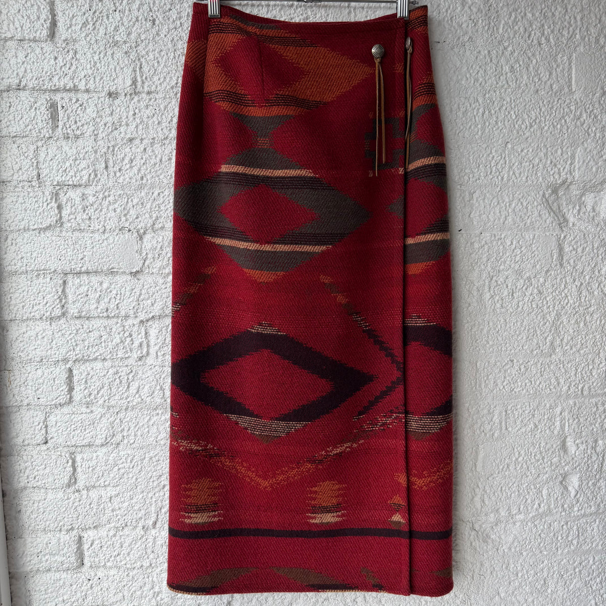 Vintage Ralph Lauren Country Southwestern Wool Wrap Skirt Red with Concho
