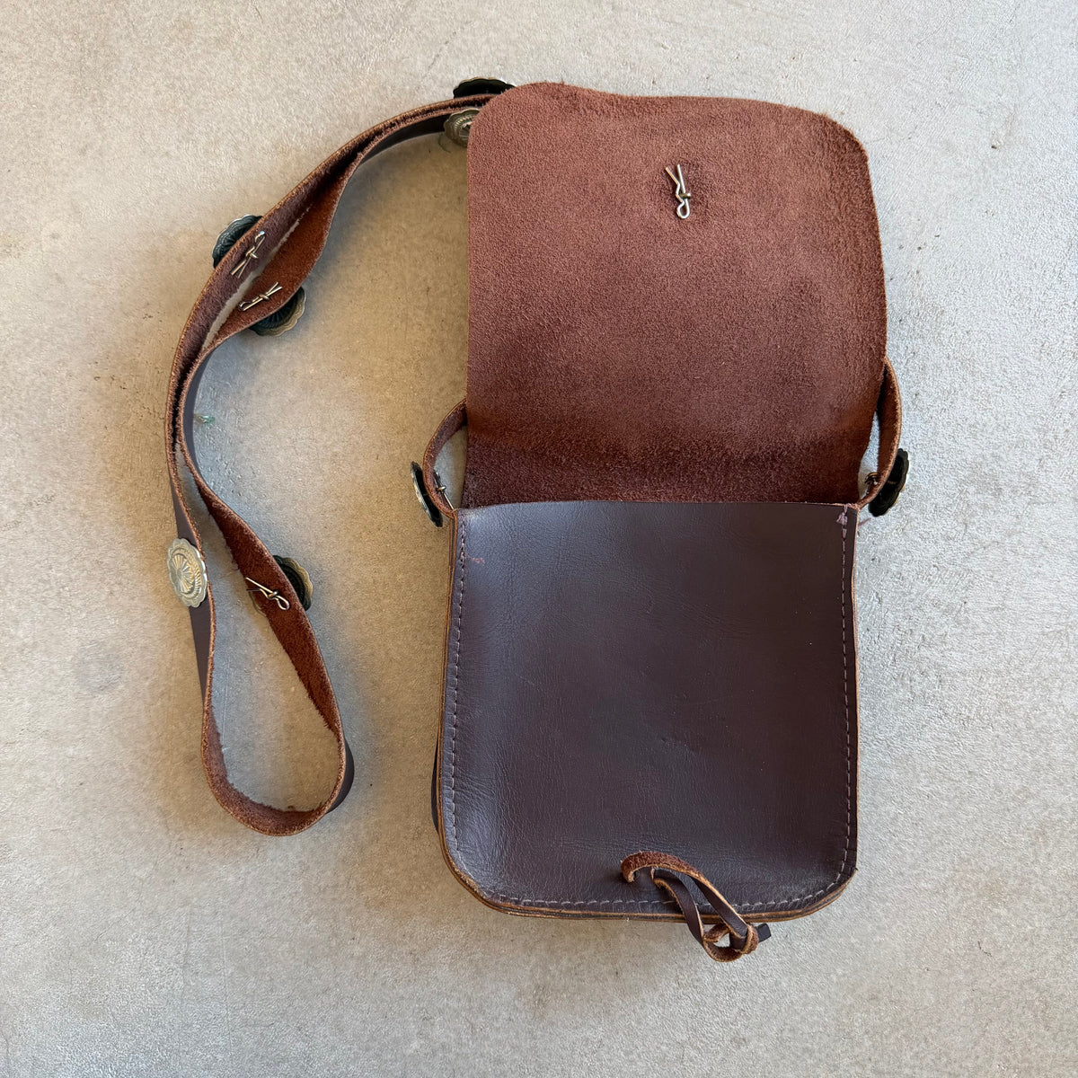 Cowhide Concho 1970’s Brown Leather Crossbody