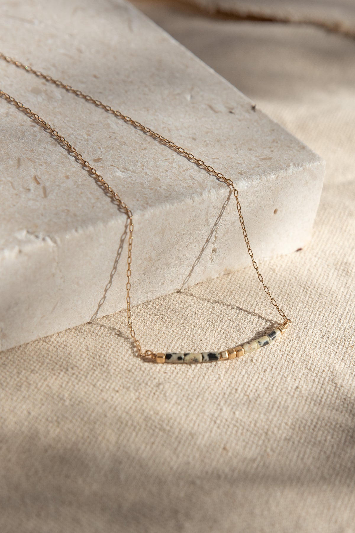 Ford & Fossil Dalmatian Jasper Beaded Necklace 16"